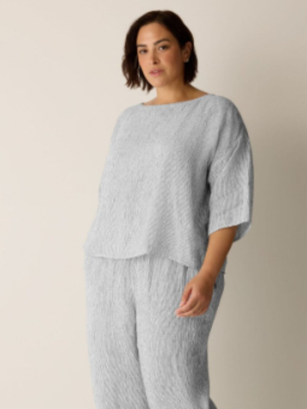 Eileen Fisher Woven Micro Stripe Boxy Top Organic Cotton size 2X oversized